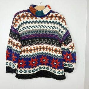 Rey Wear 100% Wool Sweater Unisex Fisherman Style Size Med/Lrg Vintage Handknit